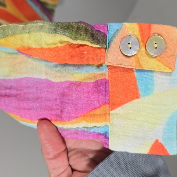 {Soft Surroundings} Peregrine Gauze Shirt Tunic Blouse Abstract Fiery Print - Picture 8 of 13